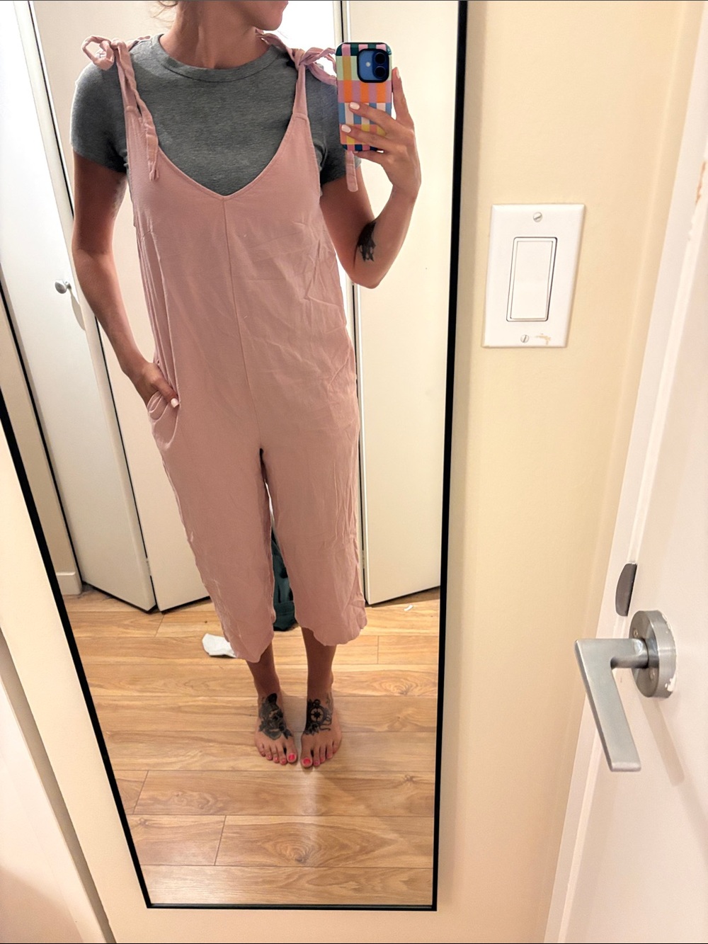 Blush Tie-Shoulder Cropped Jumpsuit